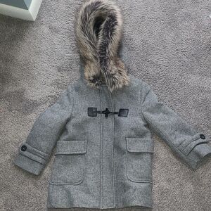 Zara Gray Kids Coat with Faux Fur Hood
